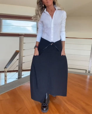 Fasjonabelt ensfarget skjørt med glidelås og lomme