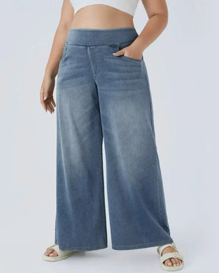 Denim Høy-Waisted Vasket Løs Baggy Casual