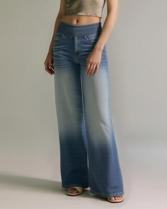 Denim Høy-Waisted Vasket Løs Baggy Casual