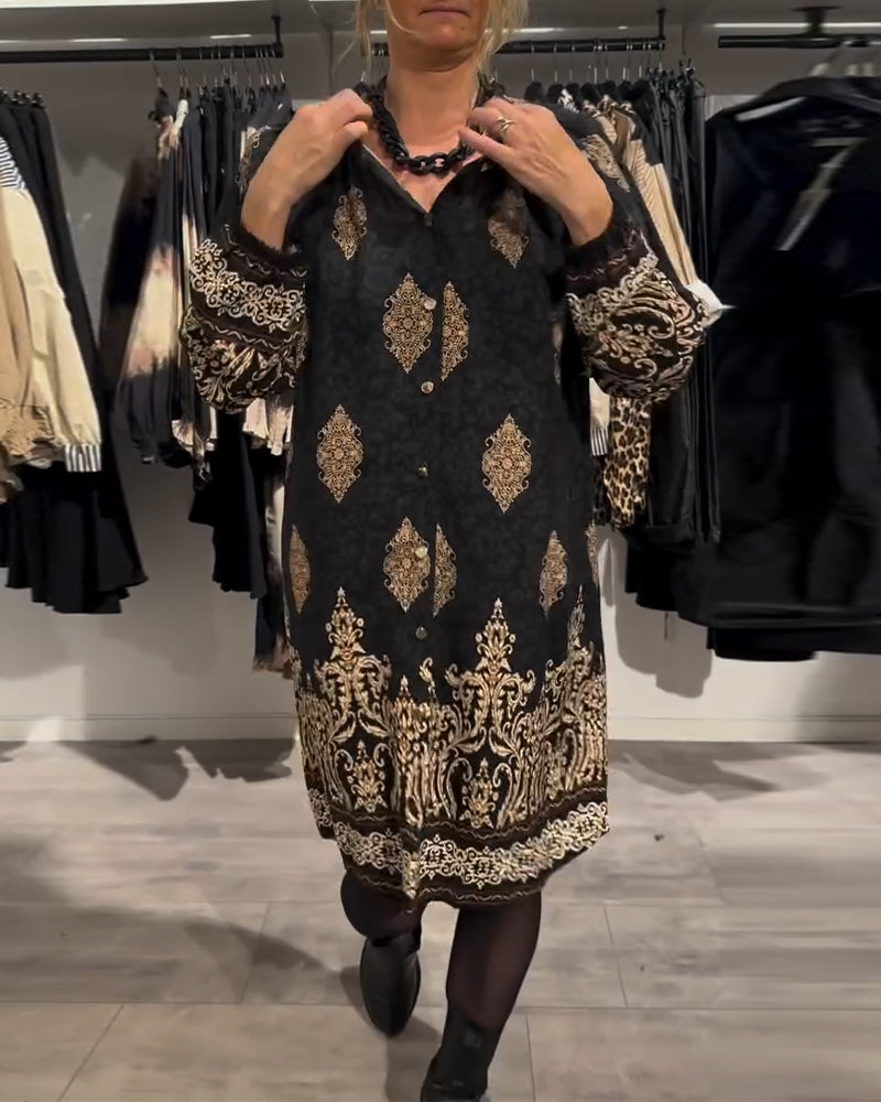 Kjole med knapp-down vintage print