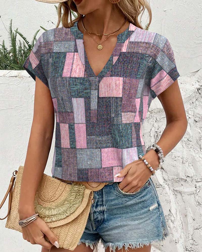 Bluse Uformell Rutete V-hals
