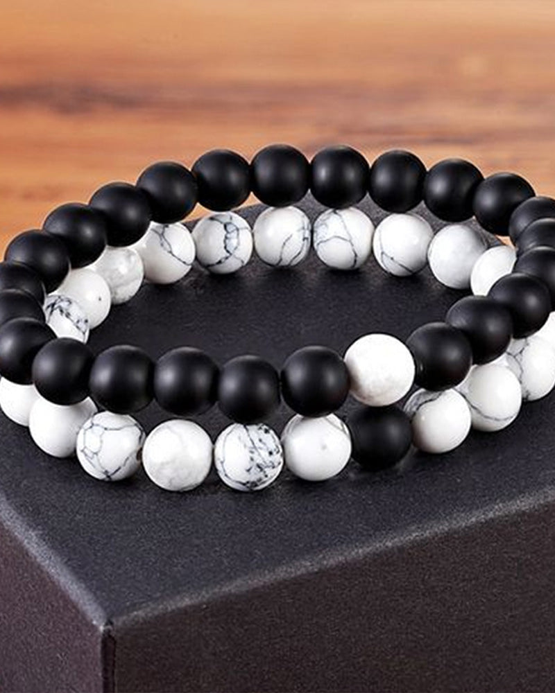 Svart og hvitt perlevevd par armbåndsett