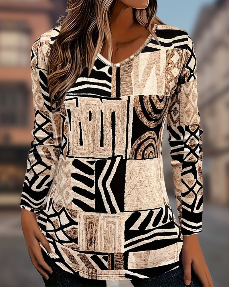 Top Med Vintage Stil, Geometrisk Mønster Och Trykt Detalj