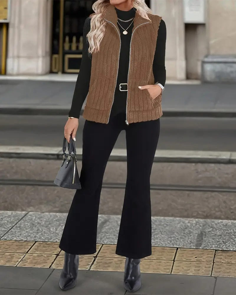 Jakke Koselig Pløs Ståkrage Vest