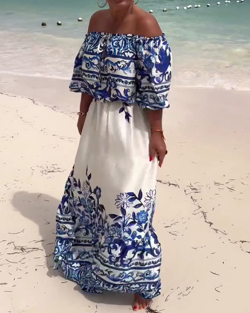 Kjole Off-Shoulder Trykt Resort