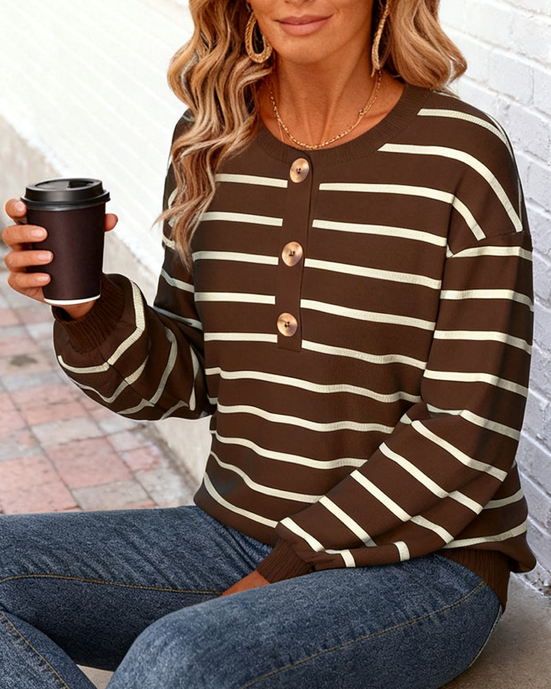 Stripet Løs Ribbet Sweatshirt