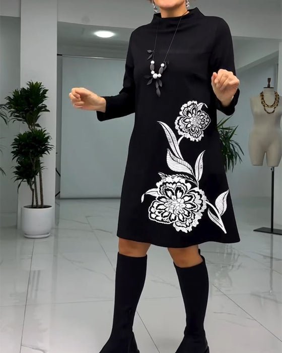 Kjole Pullover Langermet Blomstertrykk