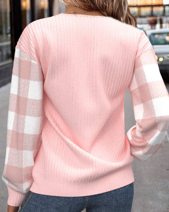 Genser Med Halvzip-Design, Rutenmønster Og Patchworkdetalj