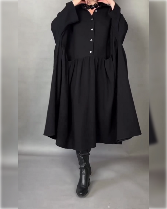 Oversized A-Formet Kjole Med Slagkrage Og Knapper