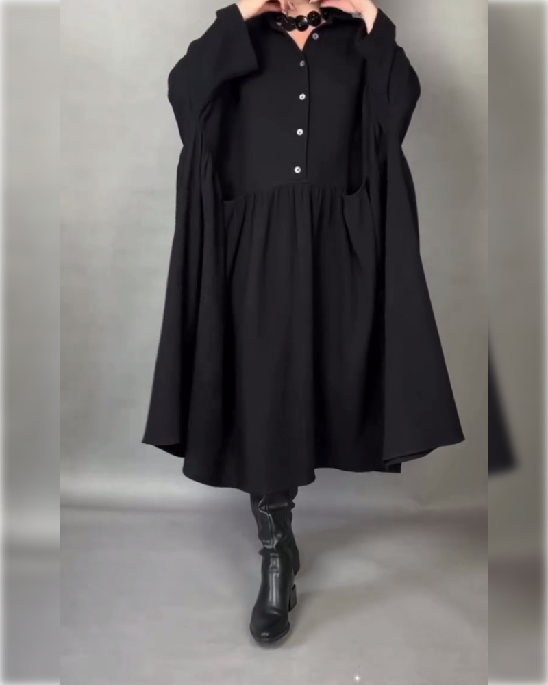 Oversized A-Formet Kjole Med Slagkrage Og Knapper