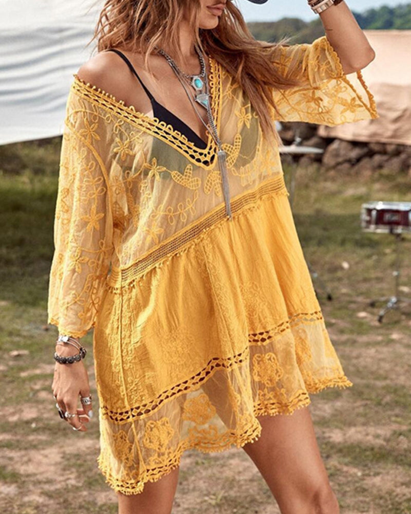 Smock V-Hals Blondebrodert