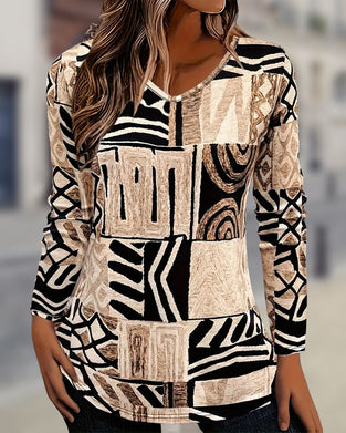 Top Med Vintage Stil, Geometrisk Mønster Och Trykt Detalj