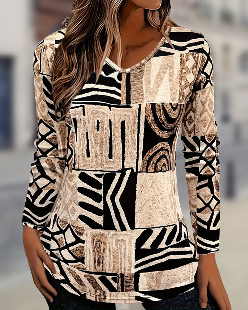 Top Med Vintage Stil, Geometrisk Mønster Och Trykt Detalj