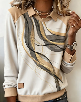 Langermet Trykket Sweatshirt Med Revers