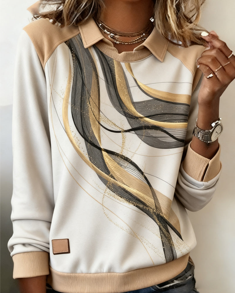 Langermet Trykket Sweatshirt Med Revers