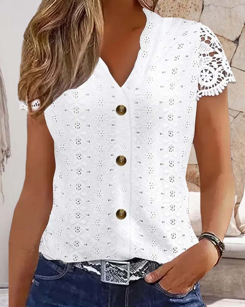 Bluse Ensfarget Uthult Kortermet
