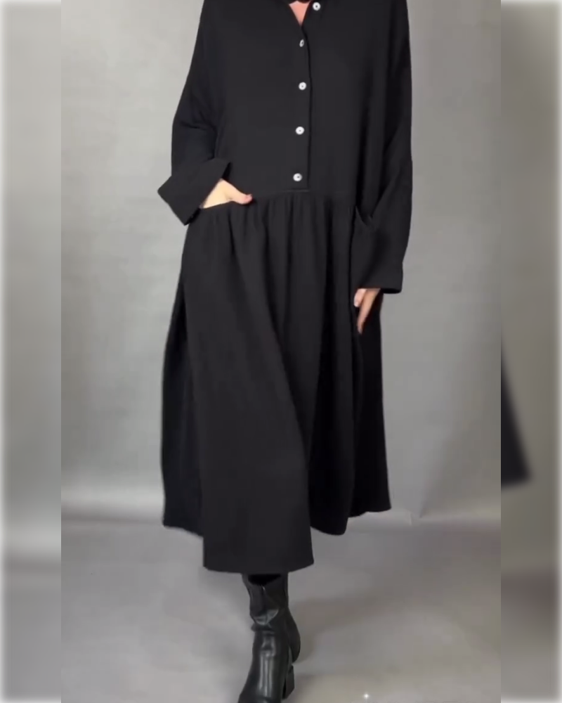 Oversized A-Formet Kjole Med Slagkrage Og Knapper