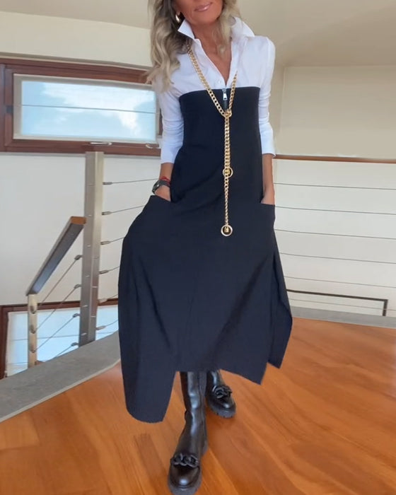 Fasjonabelt ensfarget skjørt med glidelås og lomme