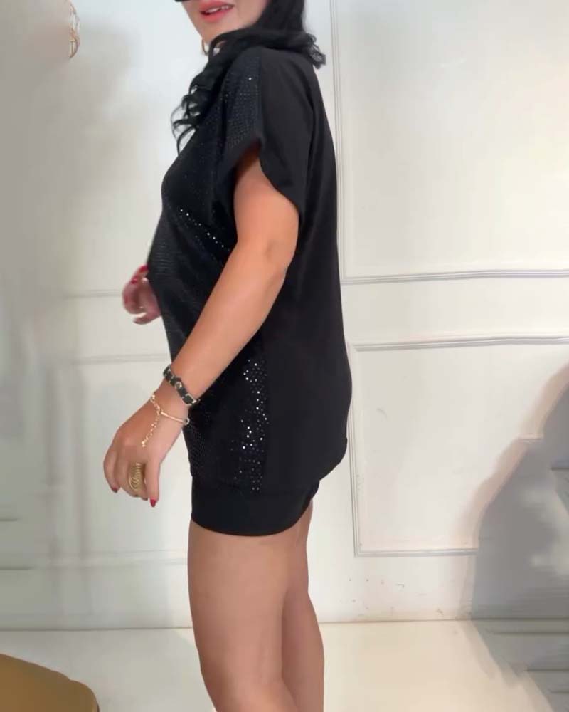 Bluse V-hals Paillett Elegant