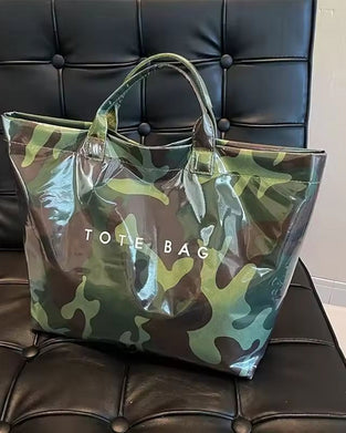 Tote Bag Dame Kamouflasje Og Bladtrykk