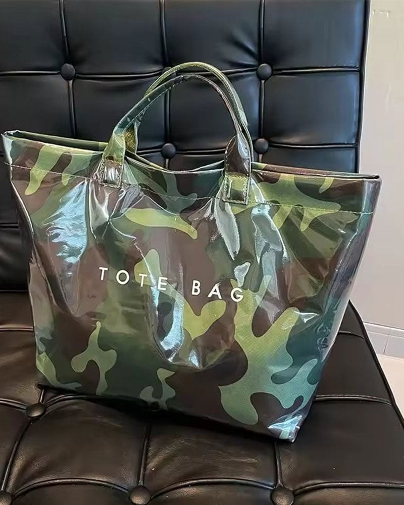 Tote Bag Dame Kamouflasje Og Bladtrykk