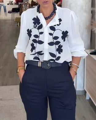 Bluse Stilig Blomstertrykk Rysj