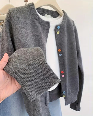 Cardigan uformell ensfarget langermet