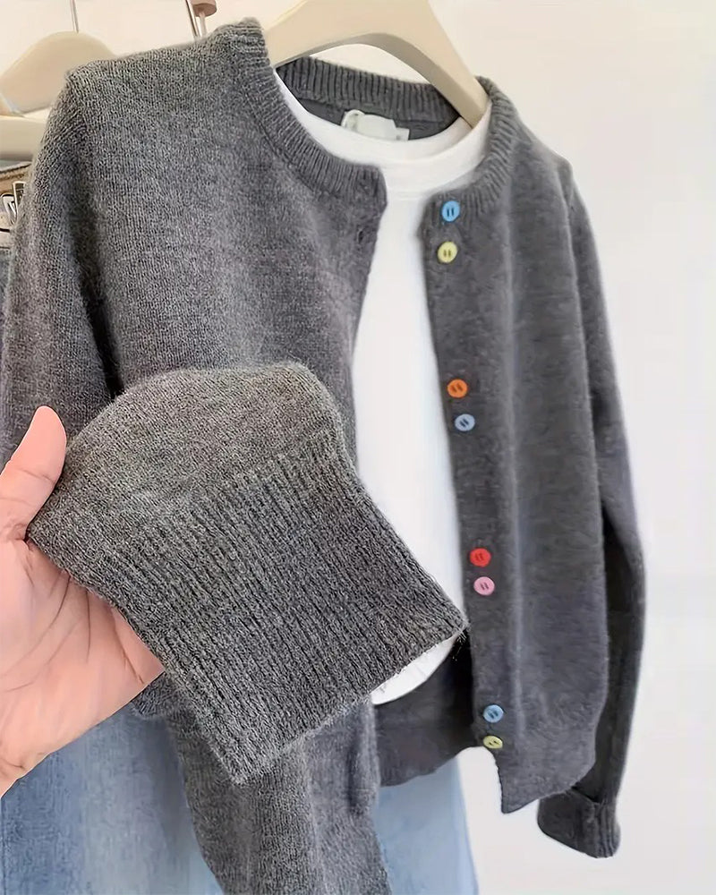 Cardigan uformell ensfarget langermet