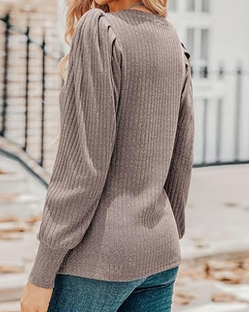 V-hals ensfarget langermet topp