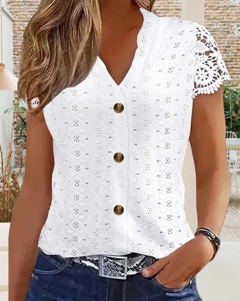 Bluse Ensfarget Uthult Kortermet