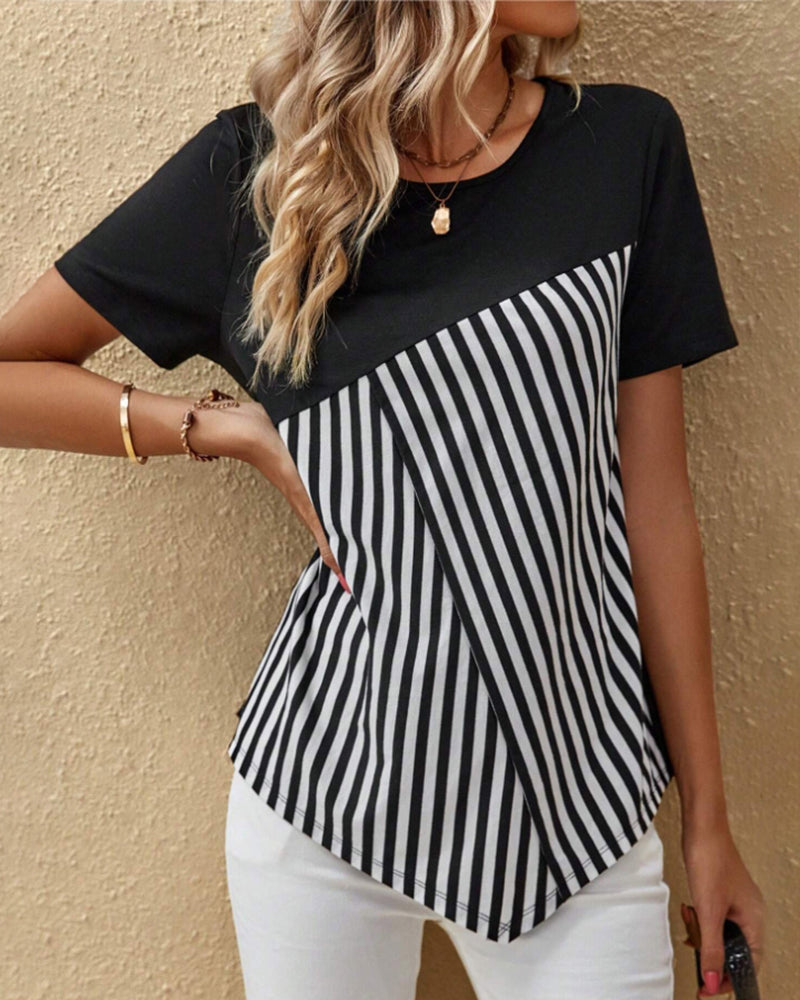 Bluse med rund hals I fargeblokk