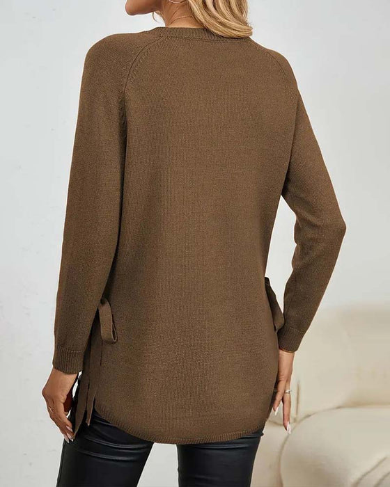 Helfarget Pullover Med Rund Hals Og Splitt