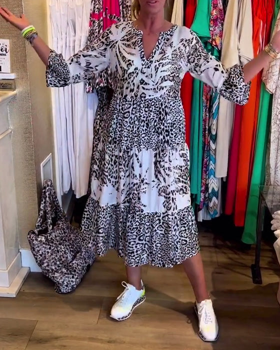 Leopardprint 3/4-ermet fritidskjole