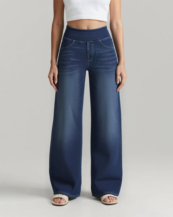 Denim Høy-Waisted Vasket Løs Baggy Casual