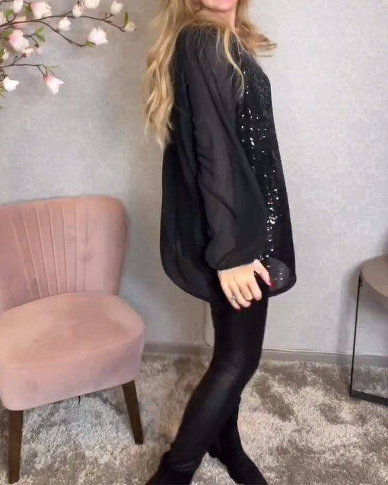 Skjorte Med Rund Hals Og Langermet Paljett