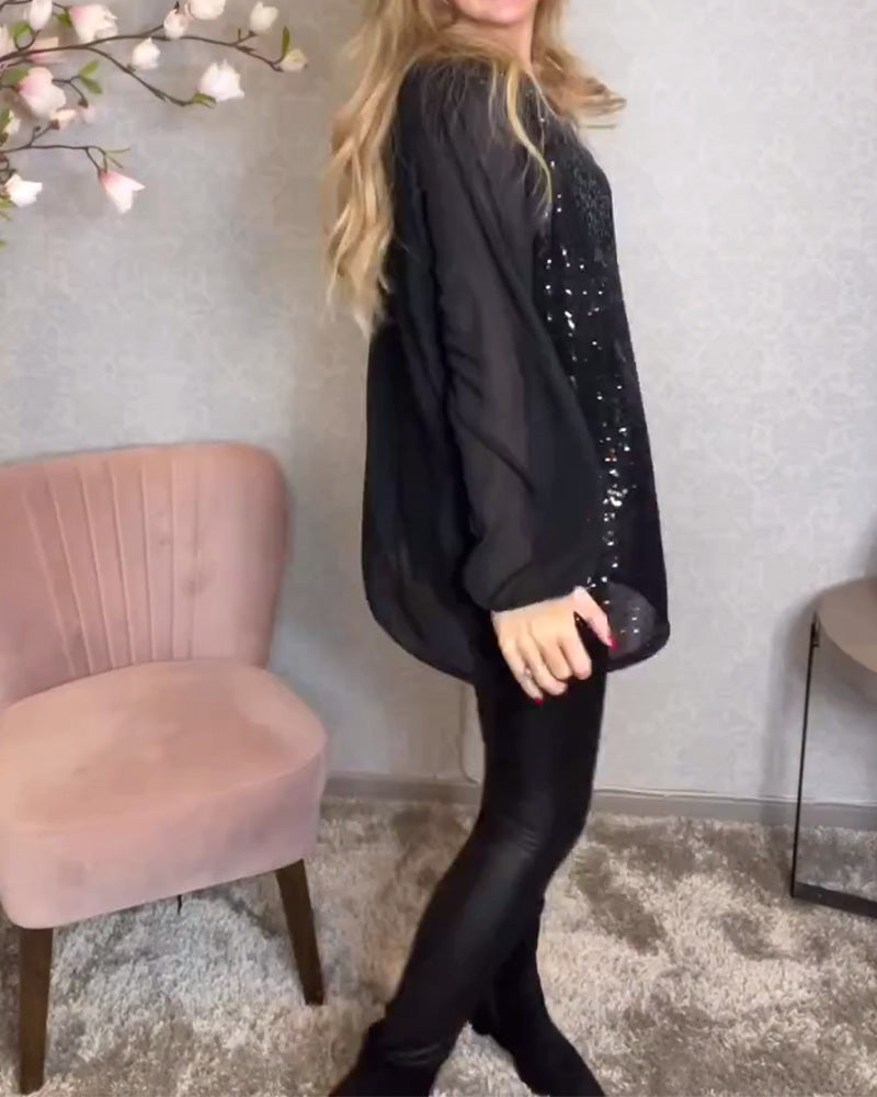 Skjorte Med Rund Hals Og Langermet Paljett