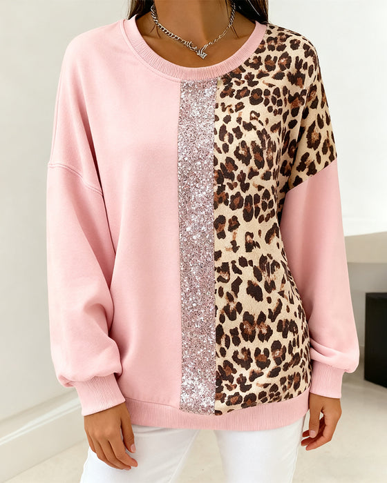 Løysittende Langermet Sweatshirt Med Leopardtrykk
