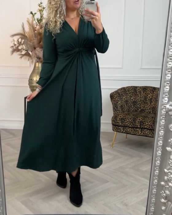 Sexy ensfarget kjole med lang erm