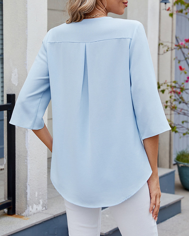 Bluse Halvermet Volanger Ensfarget Avslappet