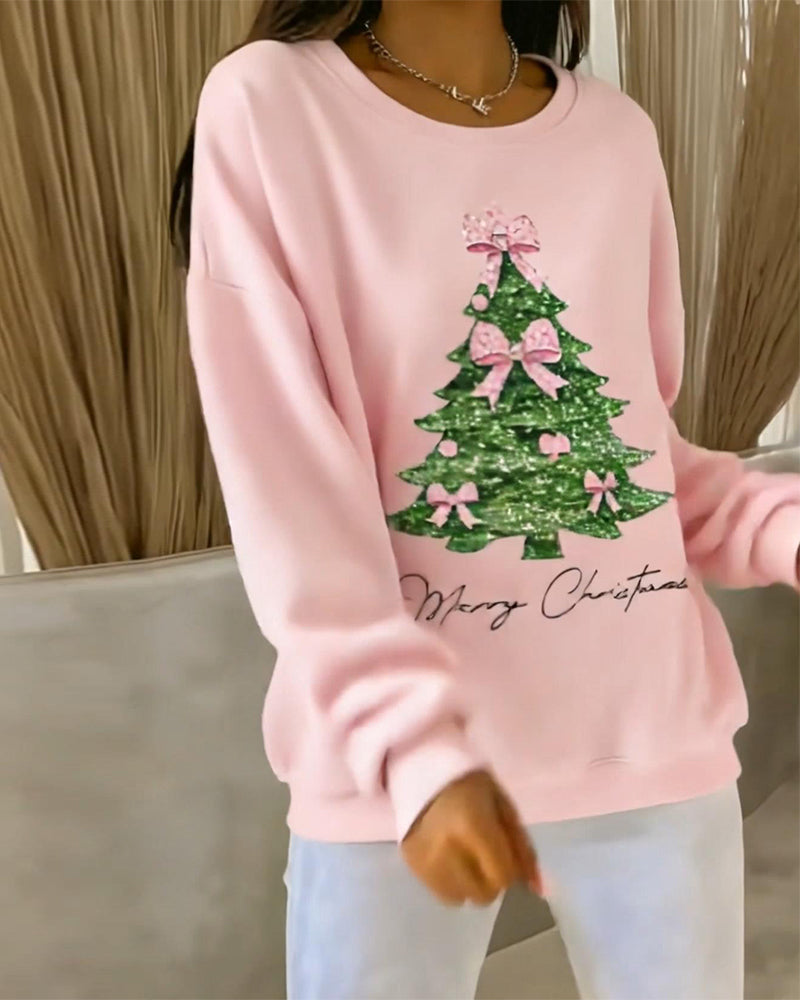 Crewneck Sweatshirt Med Juletrykk Og Lange Ermer