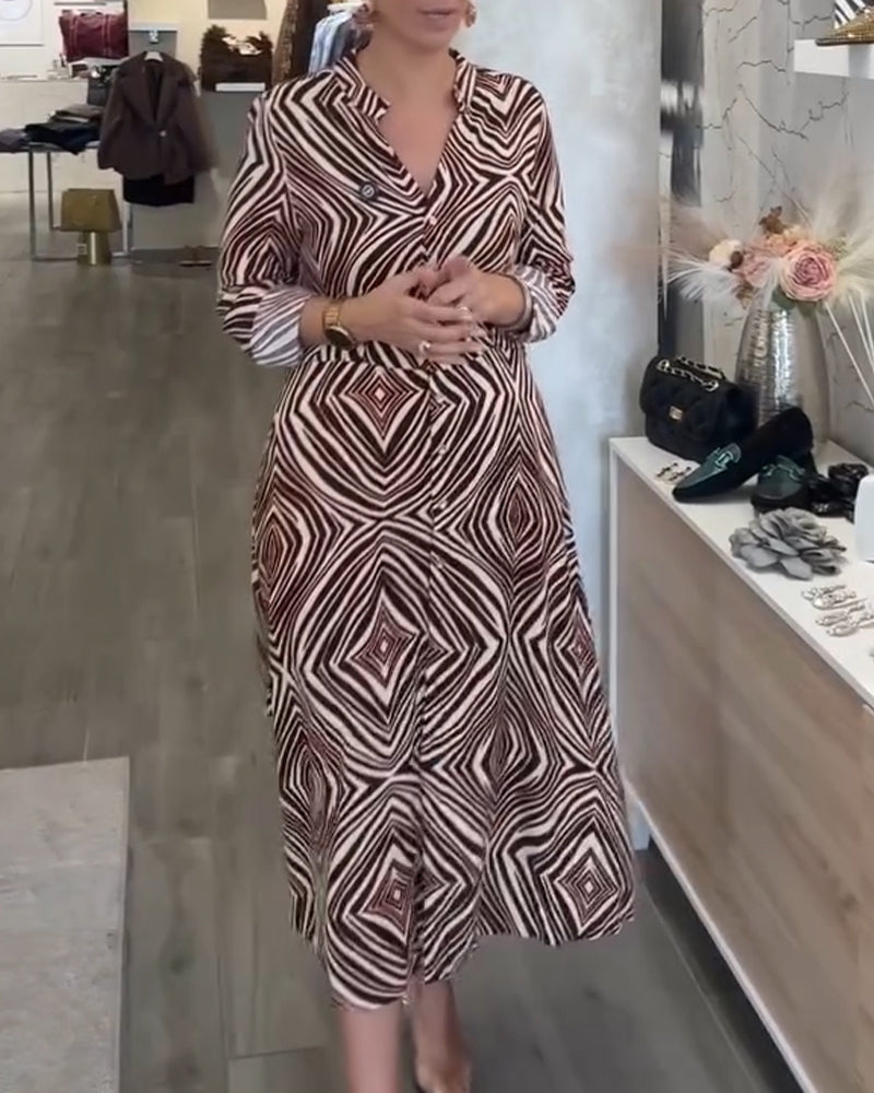 Kjole Vintage Geometrisk Trykk Skjorte