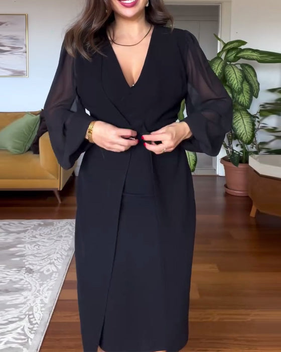 Kjole v-hals lanterne erme slim