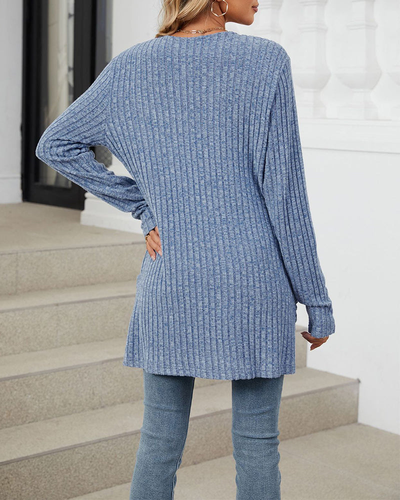 Uformell ensfarget cardigan med lang ermet lomme