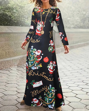 Kjole Slim Jul Trykt Langermet