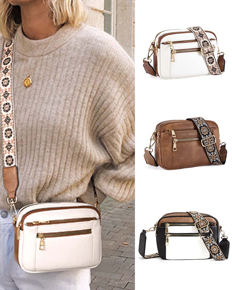 Multifunksjonell crossbody-veske med glidelås