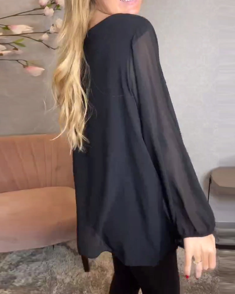 Skjorte Med Rund Hals Og Langermet Paljett