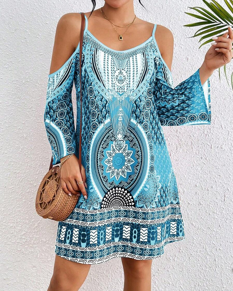 Kjole Strapless Off-the-shoulder Trykt Shift