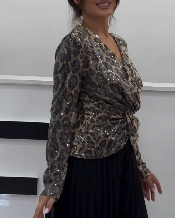 Skjorte V-Hals Leopard Print Midje