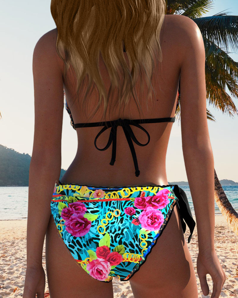 Bikini Sexy Halterneck Trykt Snøring