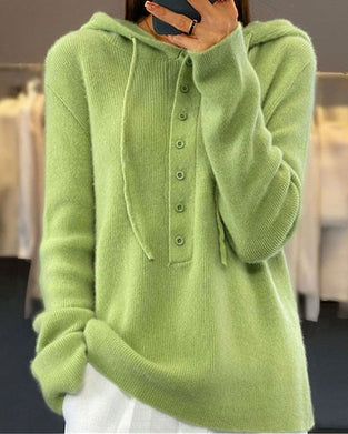 Pullover Ensfarget Moteriktig Med Hette